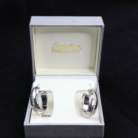 Signature Diamonds Wide Hoop Earrings in Silver ov